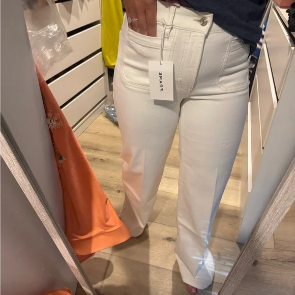 Frame Denim Le Slim Palazzo Modernist Jeans in Off-White - Picture 5 of 11